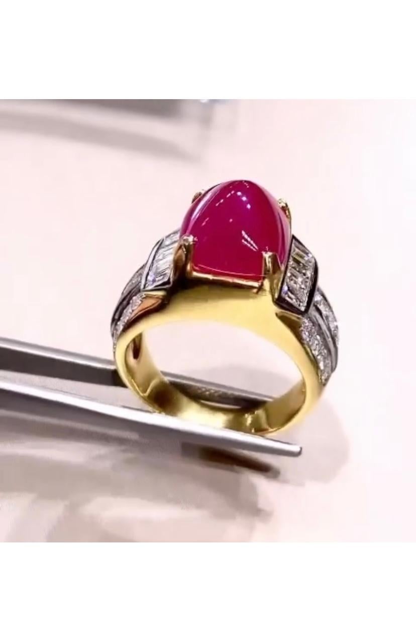 Mixed Cut AIG Certified 7.00 Carat Natural Burma Ruby  1.20 Ct Diamonds 18k Gold Ring  For Sale