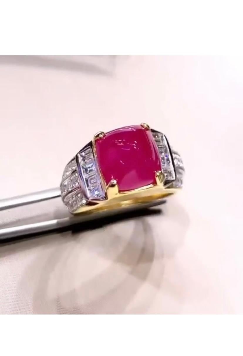 AIG Certified 7.00 Carat Natural Burma Ruby  1.20 Ct Diamonds 18k Gold Ring  In New Condition For Sale In Massafra, IT