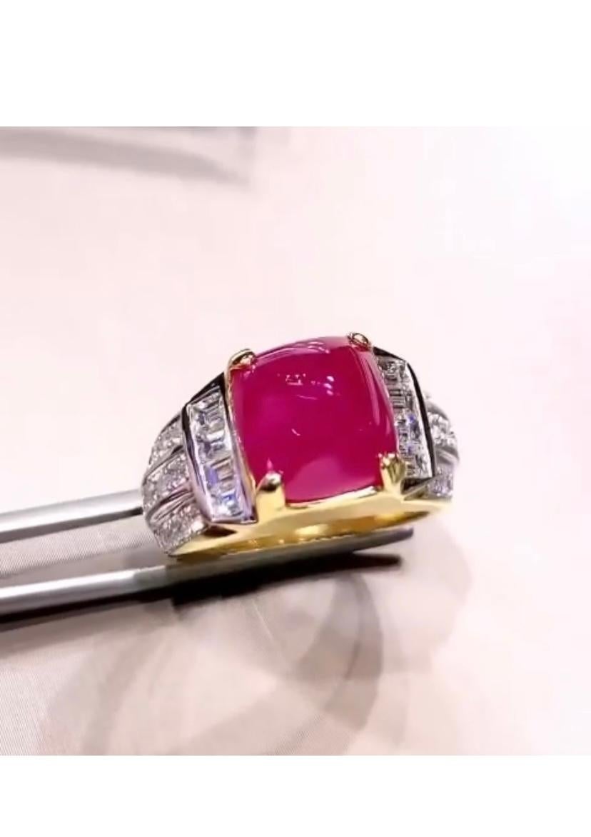 Women's or Men's AIG Certified 7.00 Carat Natural Burma Ruby  1.20 Ct Diamonds 18k Gold Ring  For Sale