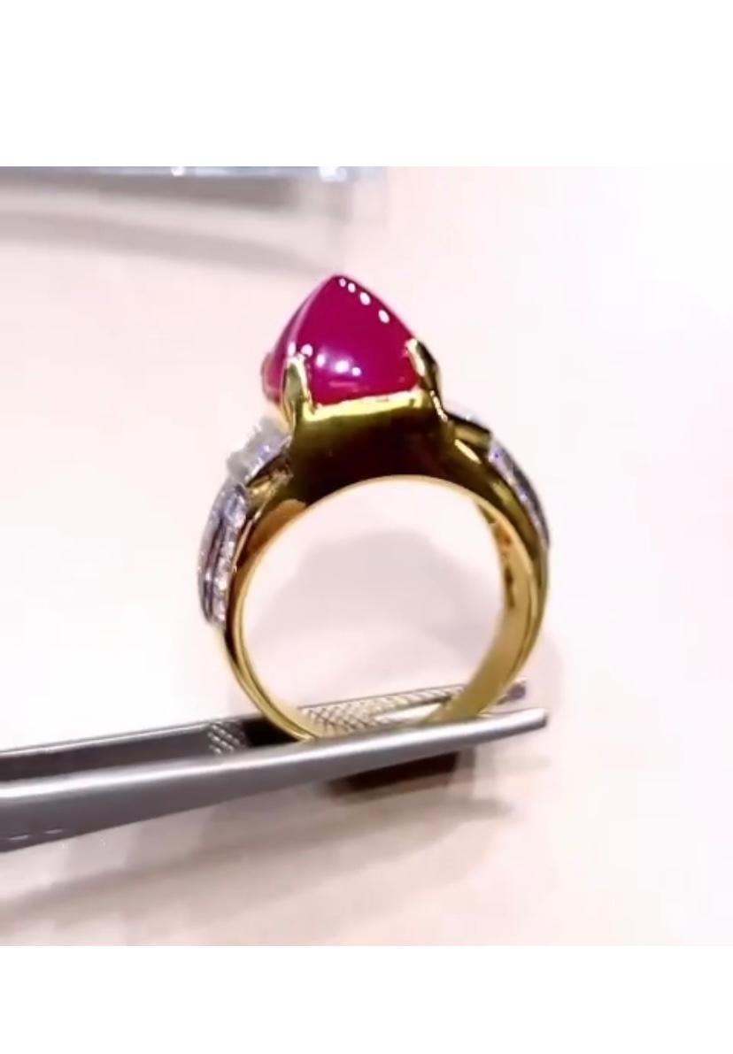 AIG Certified 7.00 Carat Natural Burma Ruby  1.20 Ct Diamonds 18k Gold Ring  For Sale 1