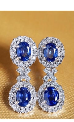 Certified 7.00 Ct Ceylon Sapphires 1.80 Ct Diamonds 18K Gold Earrings