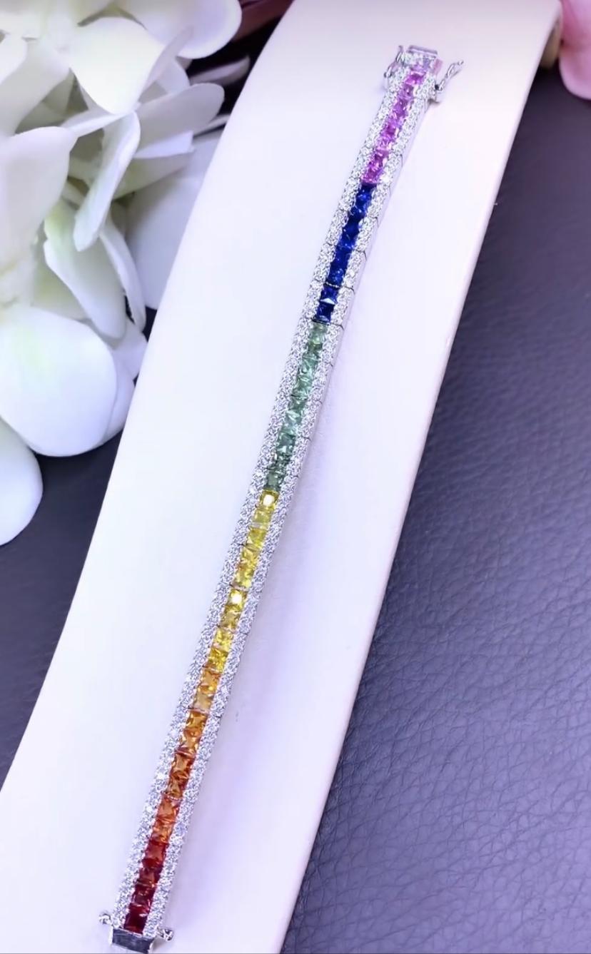 An exquisite tennis bracelet , so contemporary and colored , it is a perfect outfit for  spring/summer season. Adorn your look with vibrant colors , and adds a touch of light .
Stunning tennis come in 18k gold with Natural Ceylon Sapphires , in