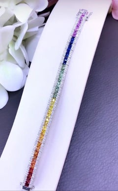 AIG Certified 7.00 Ct Ceylon Sapphires 1.80 Ct Diamonds 18k Gold Tennis Bracelet