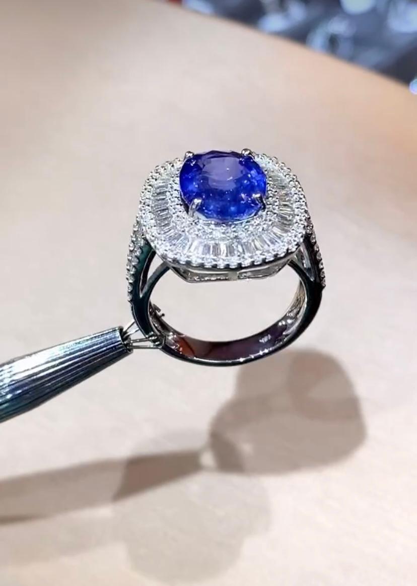 Saphir naturel de Ceylan certifié AIG 7,00 carats  Bague en or 18K avec 2,30 ct de diamants Neuf - En vente à Massafra, IT