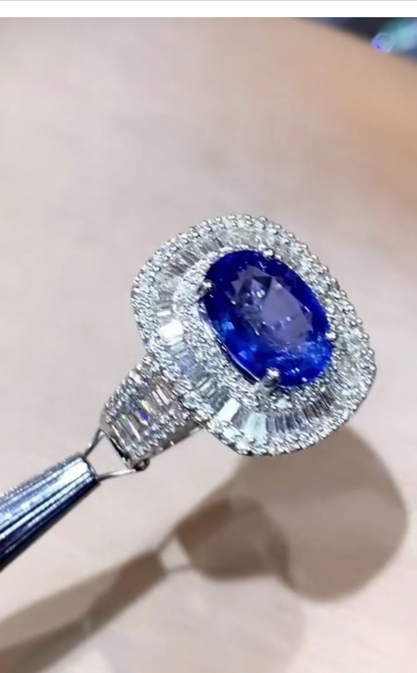 Saphir naturel de Ceylan certifié AIG 7,00 carats  Bague en or 18K avec 2,30 ct de diamants Pour femmes en vente