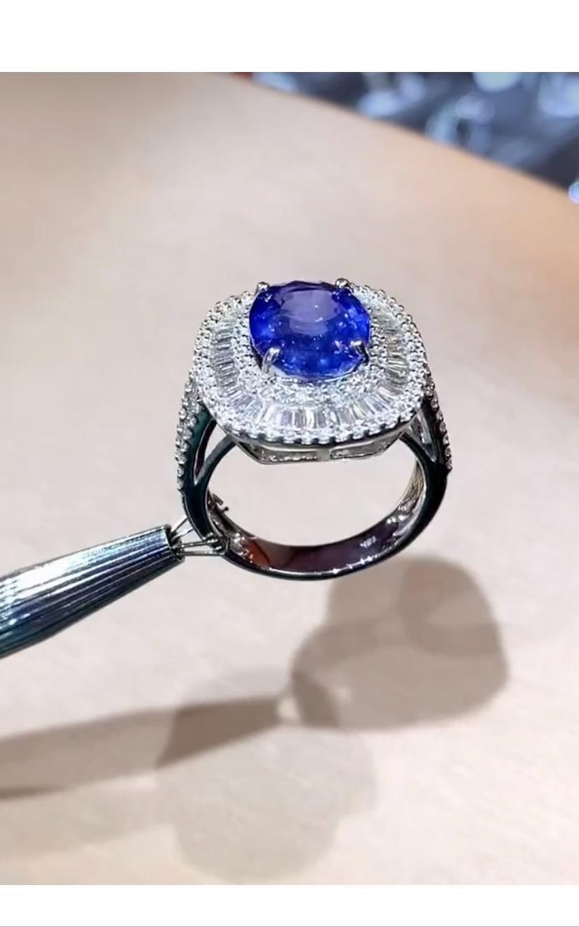 Saphir naturel de Ceylan certifié AIG 7,00 carats  Bague en or 18K avec 2,30 ct de diamants en vente 1