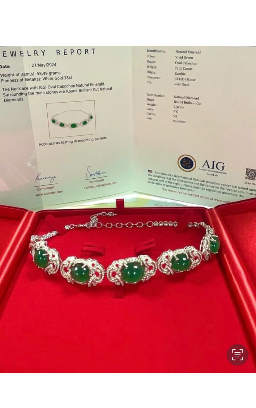 Smeraldi dello Zambia certificati AIG 71,00 Cr 6,50 Ct Diamanti 18kGold girocollo/bracciale in vendita 3