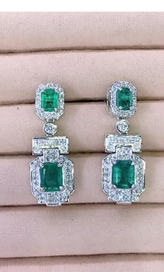 Designer Nikabell 18K Gold Emerald and Diamond Chandelier Earrings