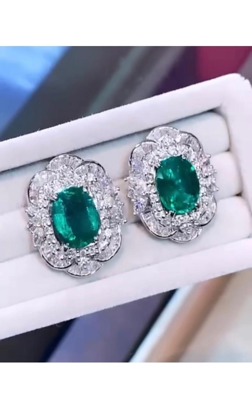 Women's AIG Certified 7.36 Ct Zambian Emeralds 3.02 Diamonds 18k Gold Earrings  For Sale