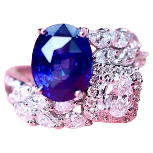 AIG zertifiziert 7,40 Karat Ceylon Saphir 2,90 Ct Diamanten 18K Gold Ring im Angebot