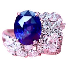 AIG zertifiziert 7,40 Karat Ceylon Saphir 2,90 Ct Diamanten 18K Gold Ring