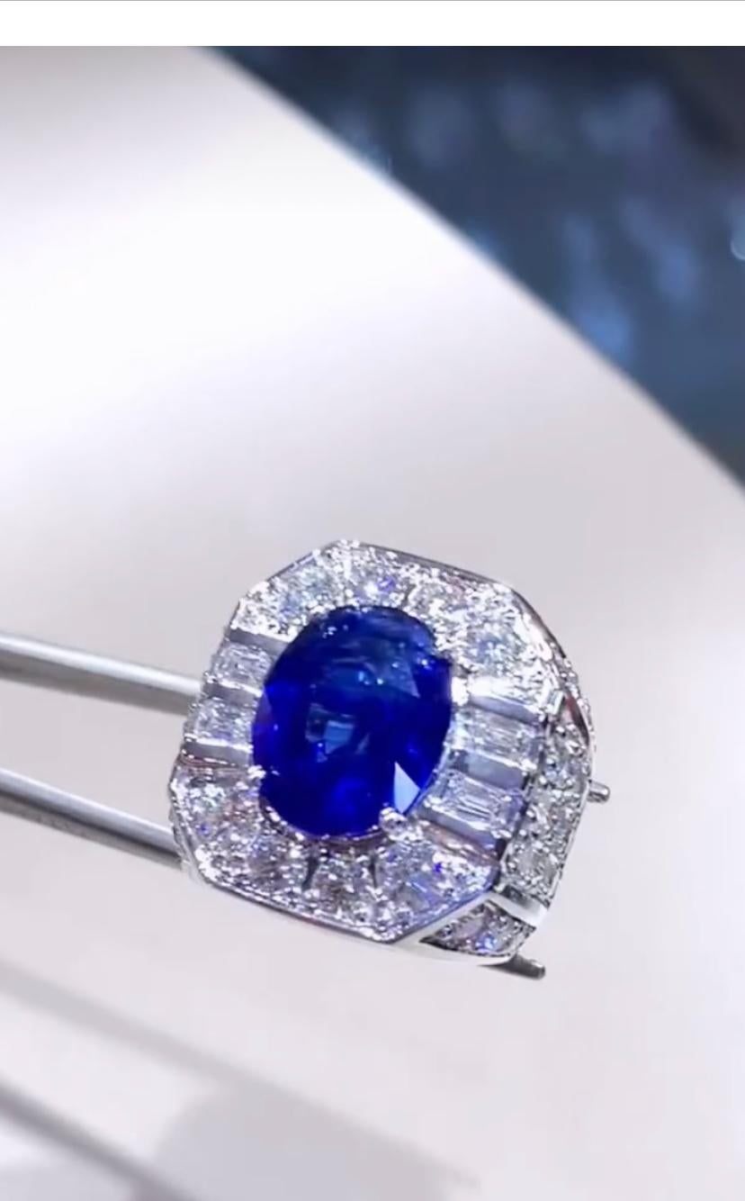 Women's or Men's AIG Certified 7.40  Blue Ceylon Sapphire 3.80 Ct Diamonds  18K Gold Ring For Sale