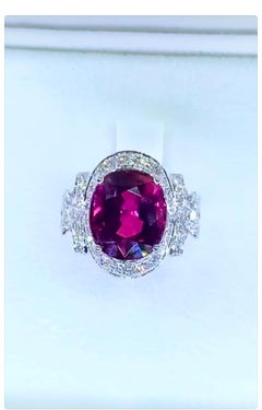 AIG Certified 7.50 Carat Rubellite Tourmaline Diamonds 18K Gold Ring