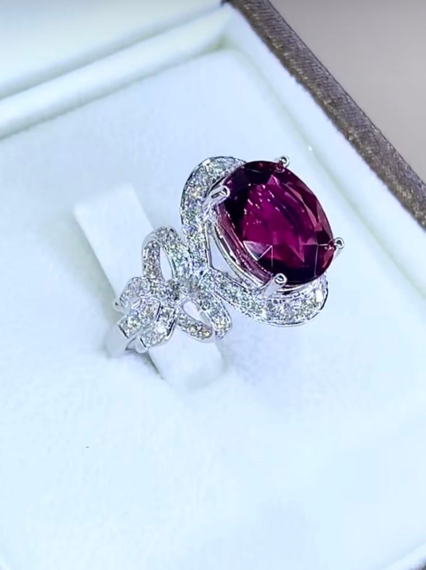 Bague en or 18 carats, diamants et tourmaline rubellite certifiée AIG de 7,50 carats Neuf - En vente à Massafra, IT