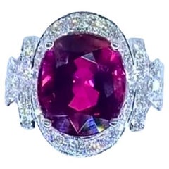 AIG Certified 7.50 Carat Rubellite Tourmaline Diamonds 18K Gold Ring
