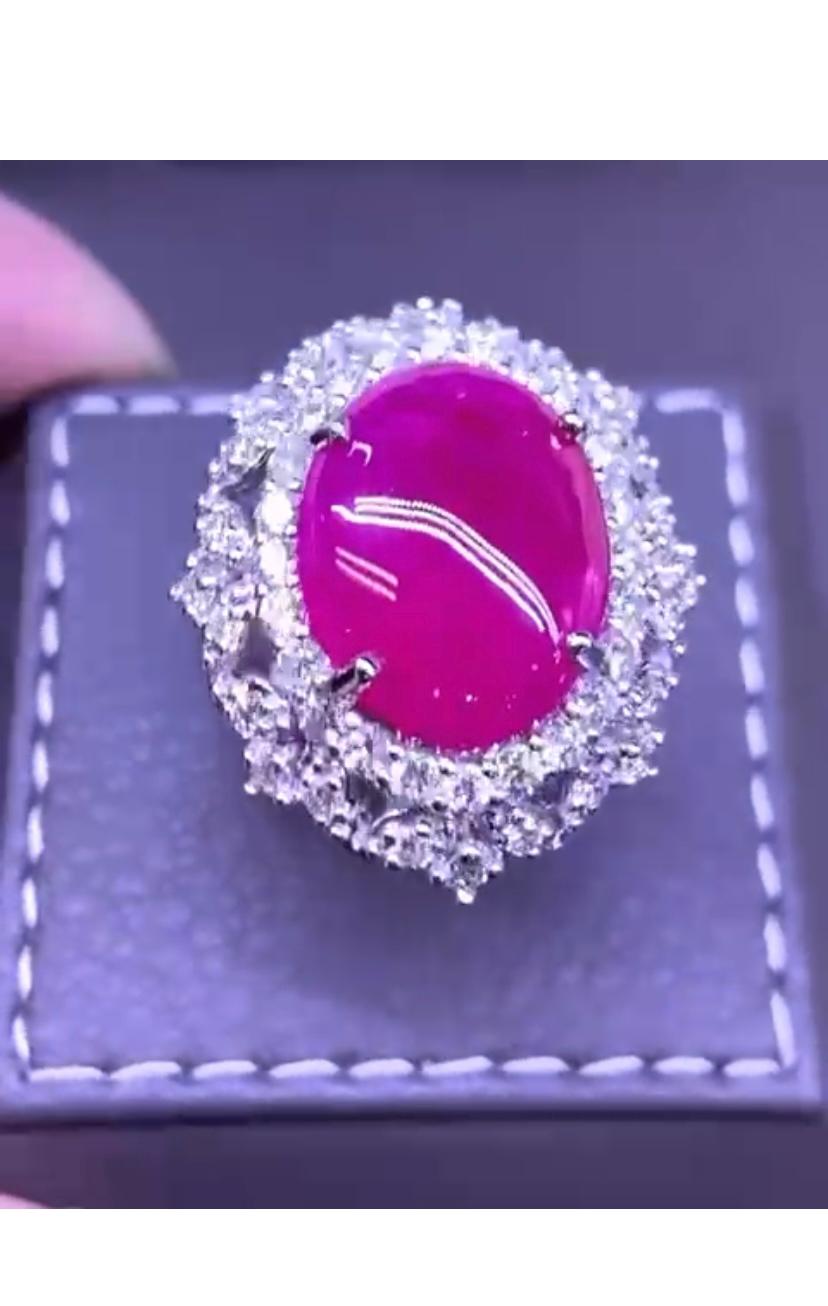 Rubí de Birmania certificado AIG de 7.50 quilates   Anillo de cóctel de oro de 18 quilates con diamantes de 1,72 quilates en Nuevo estado para la venta en Massafra, IT