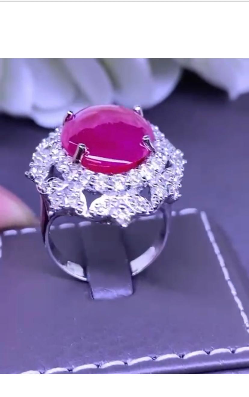 Rubí de Birmania certificado AIG de 7.50 quilates   Anillo de cóctel de oro de 18 quilates con diamantes de 1,72 quilates en venta 1