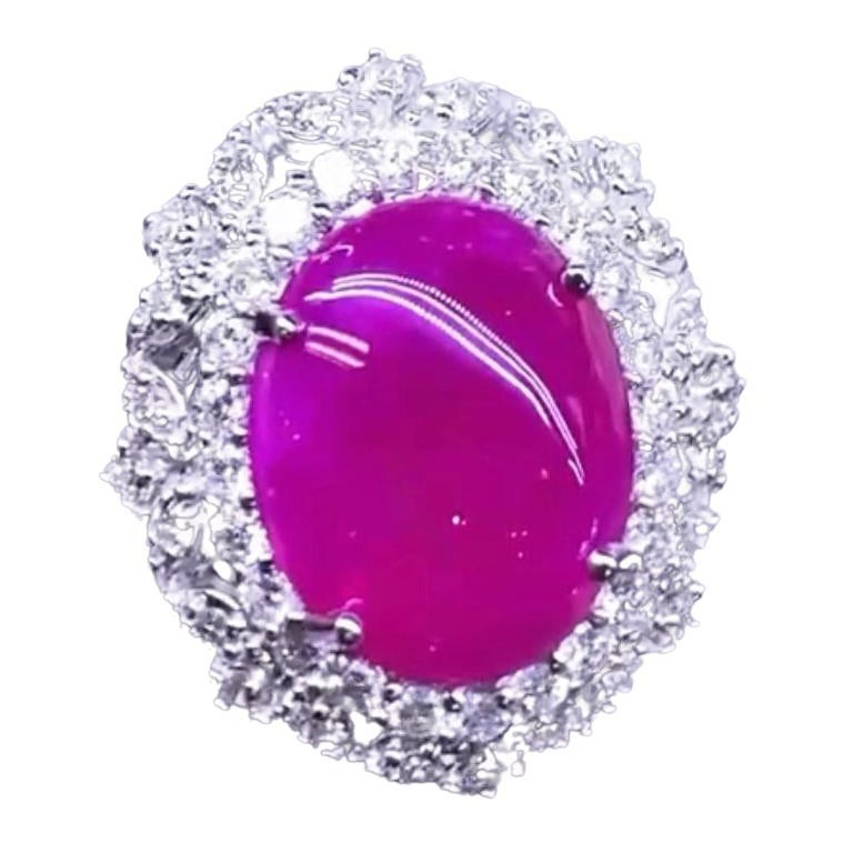 Rubis de Birmanie certifié AIG 7.50 carats   Bague cocktail en or 18 carats avec diamants 1,72 carat