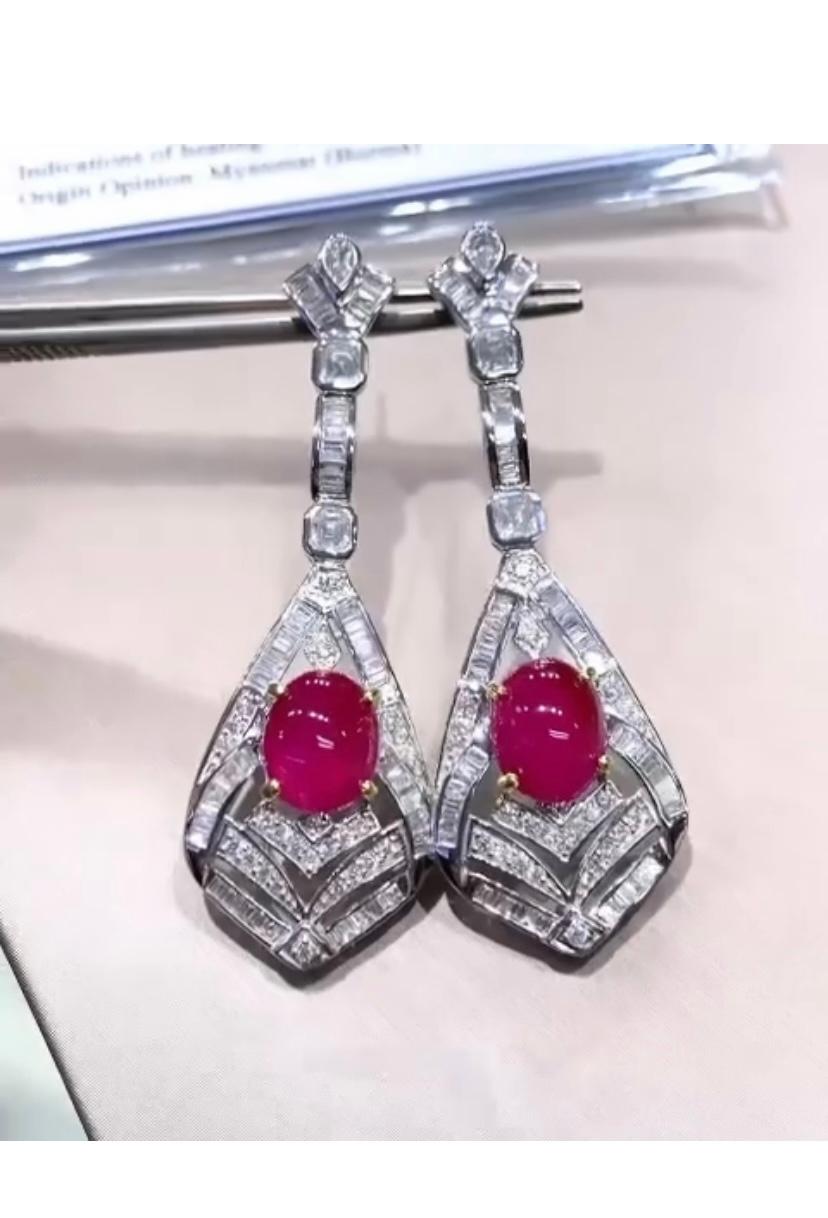 Oval Cut AIG Certified 7.50 Natural  Burma Rubies  3.60 Natural Diamonds 18k Gold Earring For Sale