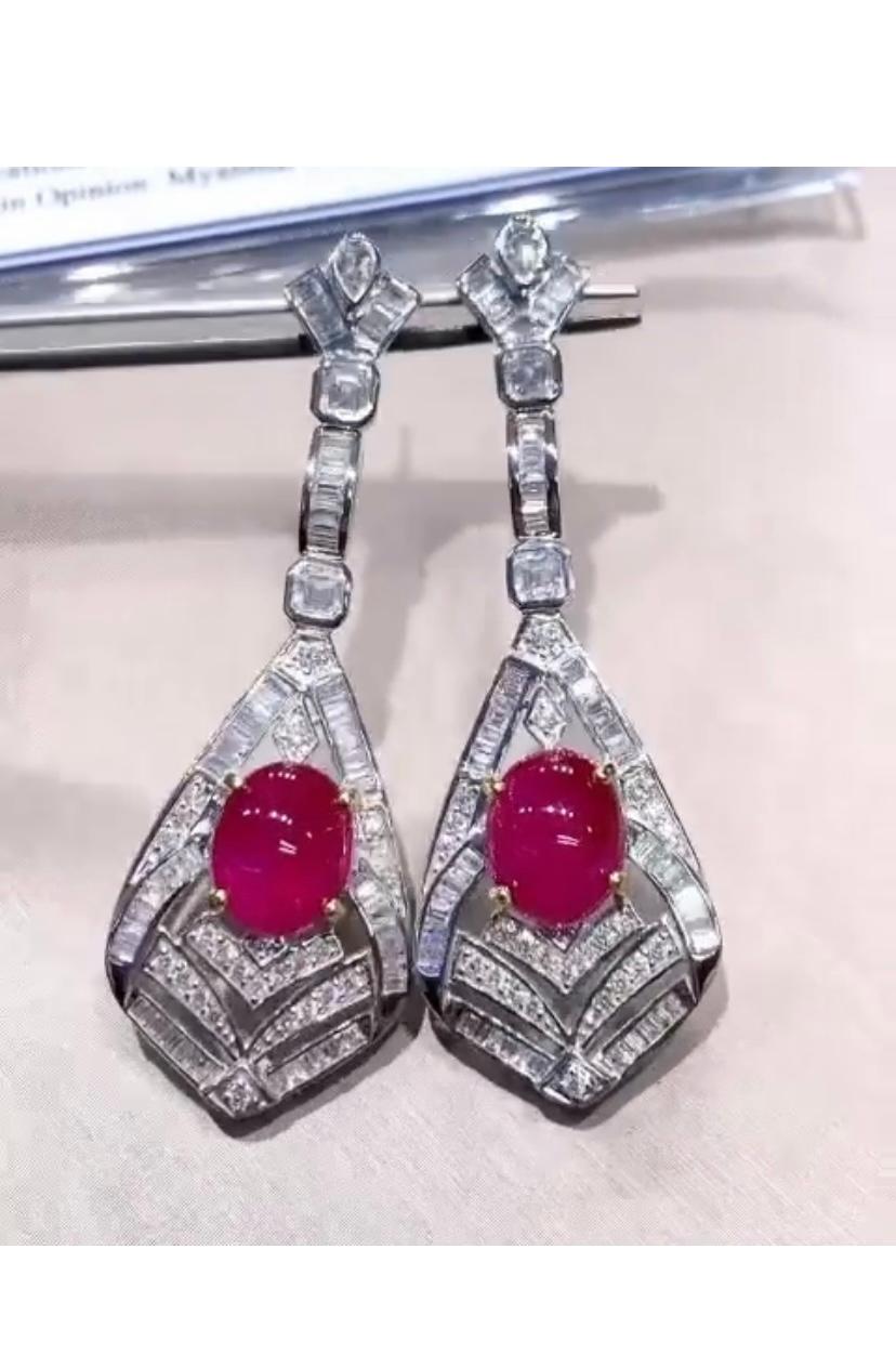 Women's AIG Certified 7.50 Natural  Burma Rubies  3.60 Natural Diamonds 18k Gold Earring For Sale