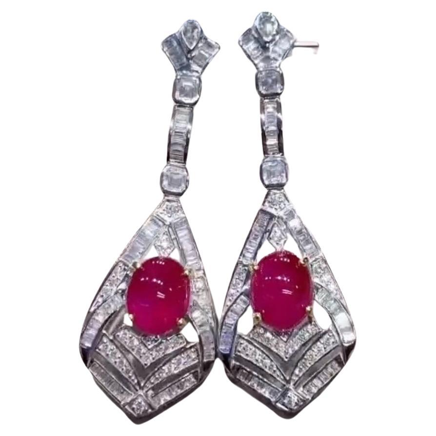 AIG Certified 7.50 Natural  Burma Rubies  3.60 Natural Diamonds 18k Gold Earring For Sale
