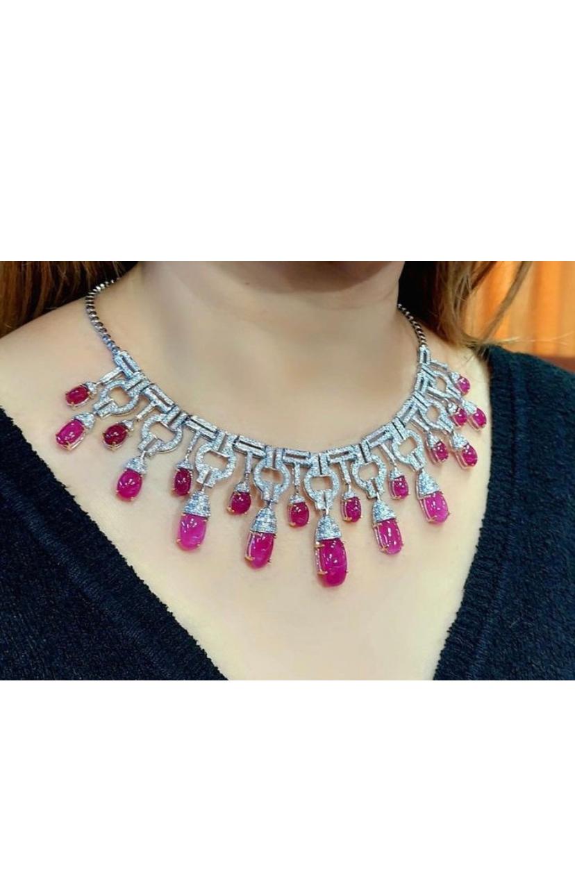 AIG Certified 75.20 Carats Burma Rubies  8.20 Ct Diamonds 18K Gold Necklace  For Sale 5