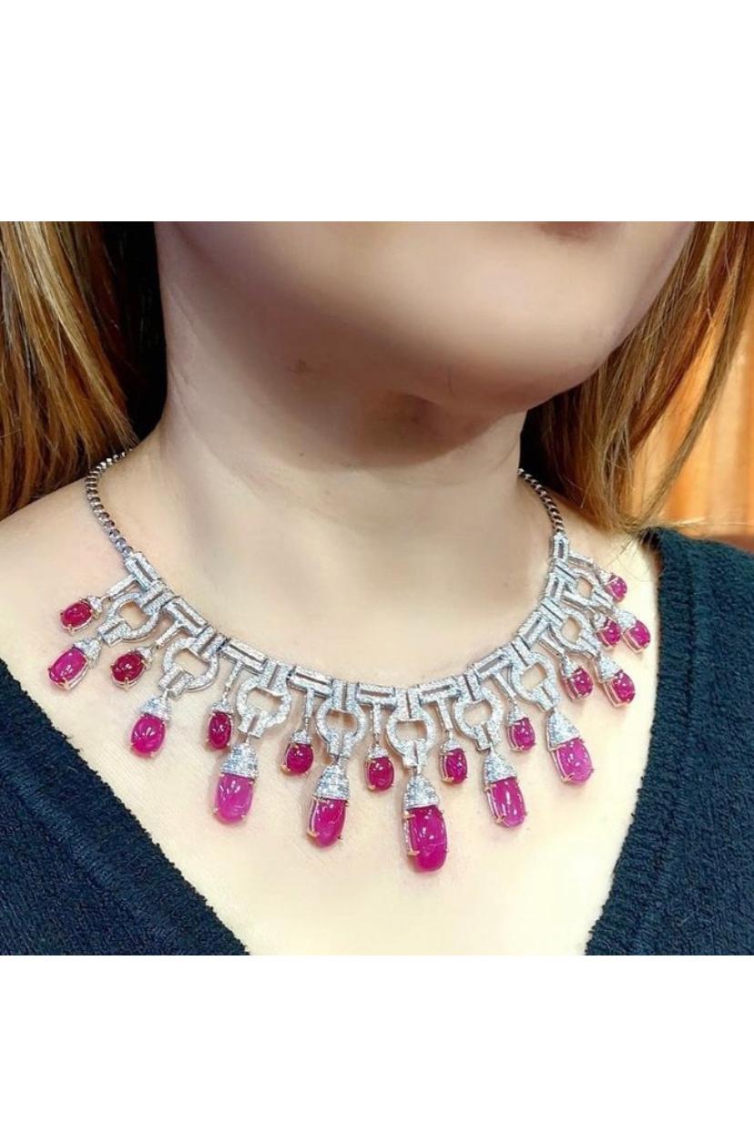 AIG Certified 75.20 Carats Burma Rubies  8.20 Ct Diamonds 18K Gold Necklace  For Sale 3