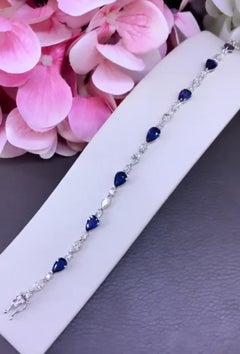 AIG Certified 7.55 Ct Royal Blue Sapphires  3.00  Ct Diamond 18K Gold Bracelet