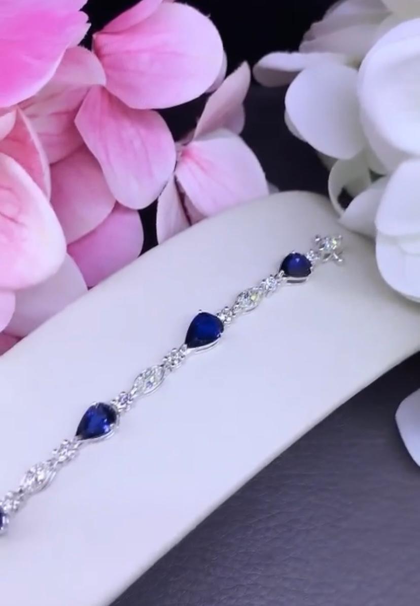 AIG Certified 7.55 Ct Royal Blue Sapphires  3.00  Ct Diamond 18K Gold Bracelet For Sale 1
