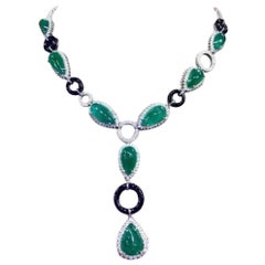 AIG Certified 75.50 Carats Zambian Emeralds Diamonds 18K Gold Parure