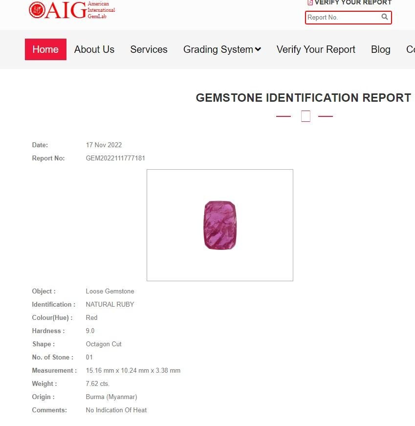 AIG-zertifiziert 7,62 Karat Unheat Burma Rubin & Diamant-Anhänger in 18K Weißgold im Angebot 5