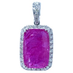 AIG Certified 7.62 Carat Unheat Burma Ruby & Diamond Pendent in 18K White Gold