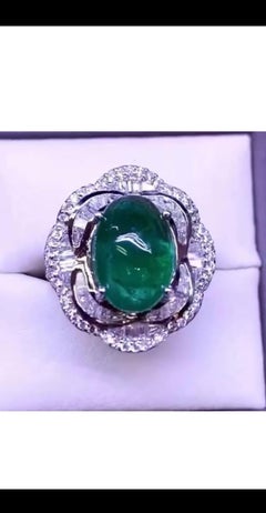 AIG Certified 7.64 Carats Zambian Emerald Diamonds 18K Gold Ring
