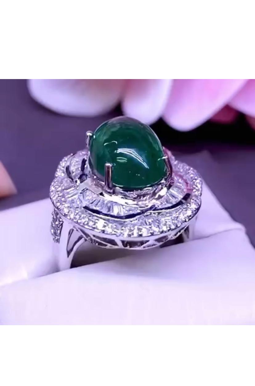 Women's AIG Certified 7.64 Carats Zambian Emerald Diamonds 18K Gold Ring  For Sale