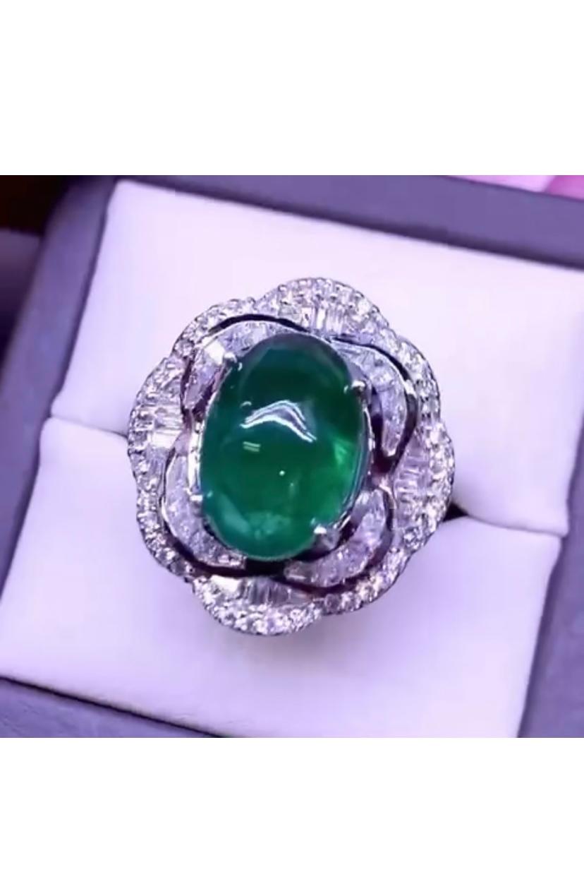 AIG Certified 7.64 Carats Zambian Emerald Diamonds 18K Gold Ring  For Sale 1