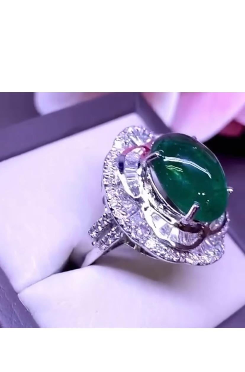 AIG Certified 7.64 Carats Zambian Emerald Diamonds 18K Gold Ring  For Sale 2