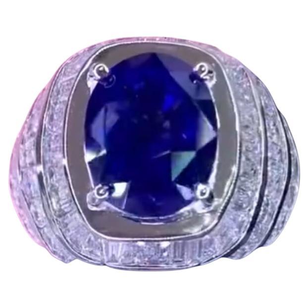 AIG Certified 7.70 Carat Diamonds 7.40 Carat Ceylon Blue Sapphire 18K Gold Ring