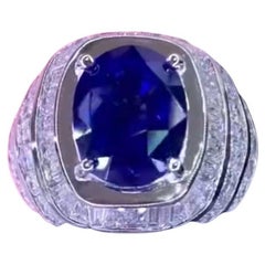 AIG Certified 7.70 Carat Diamonds 7.40 Carat Ceylon Blue Sapphire 18K Gold Ring