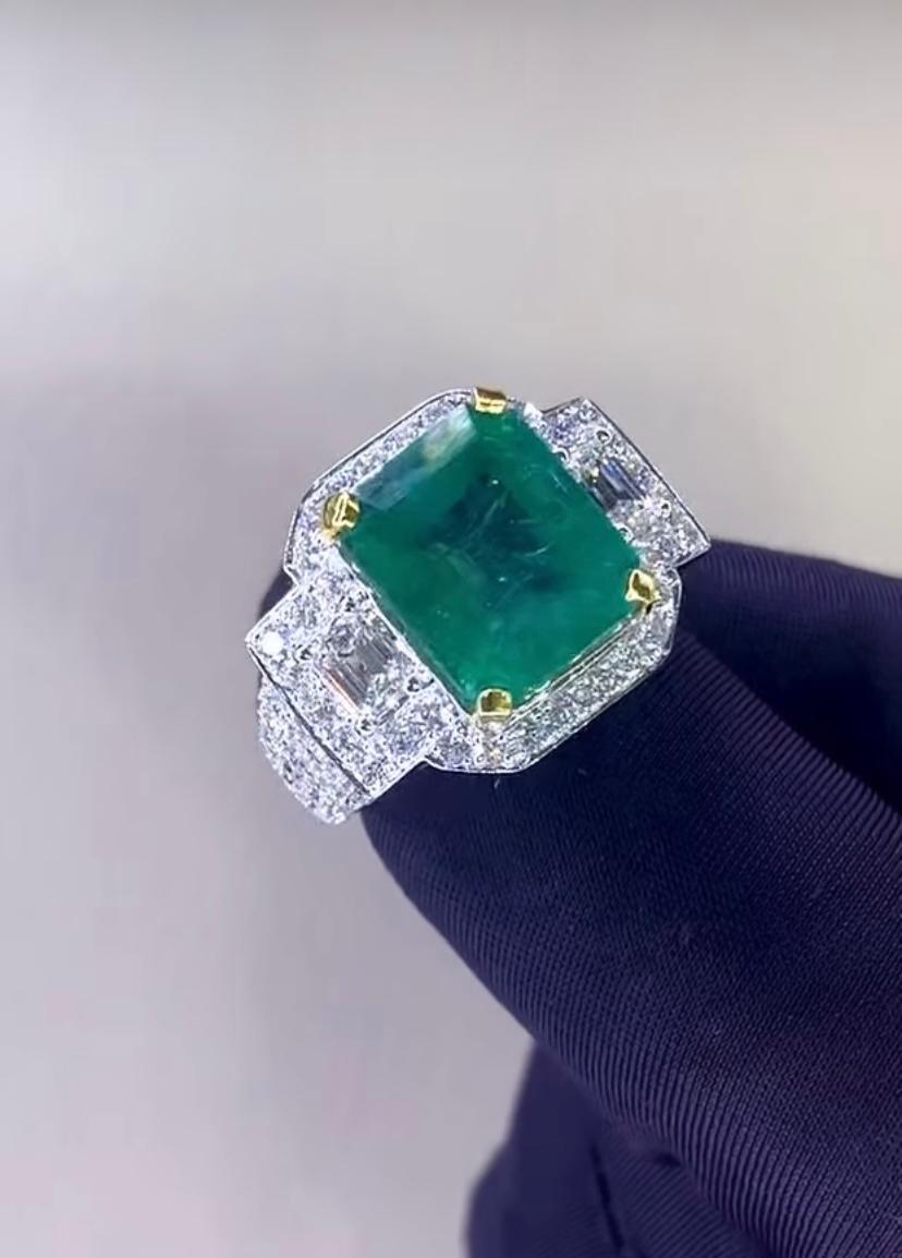 18 Karat Goldring, AIG-zertifizierter 7,70 Karat sambischer Smaragd, 2,40 Karat Diamanten im Angebot 5