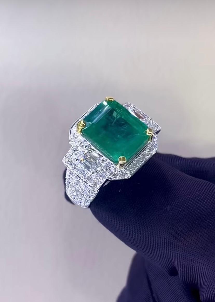 18 Karat Goldring, AIG-zertifizierter 7,70 Karat sambischer Smaragd, 2,40 Karat Diamanten im Angebot 6