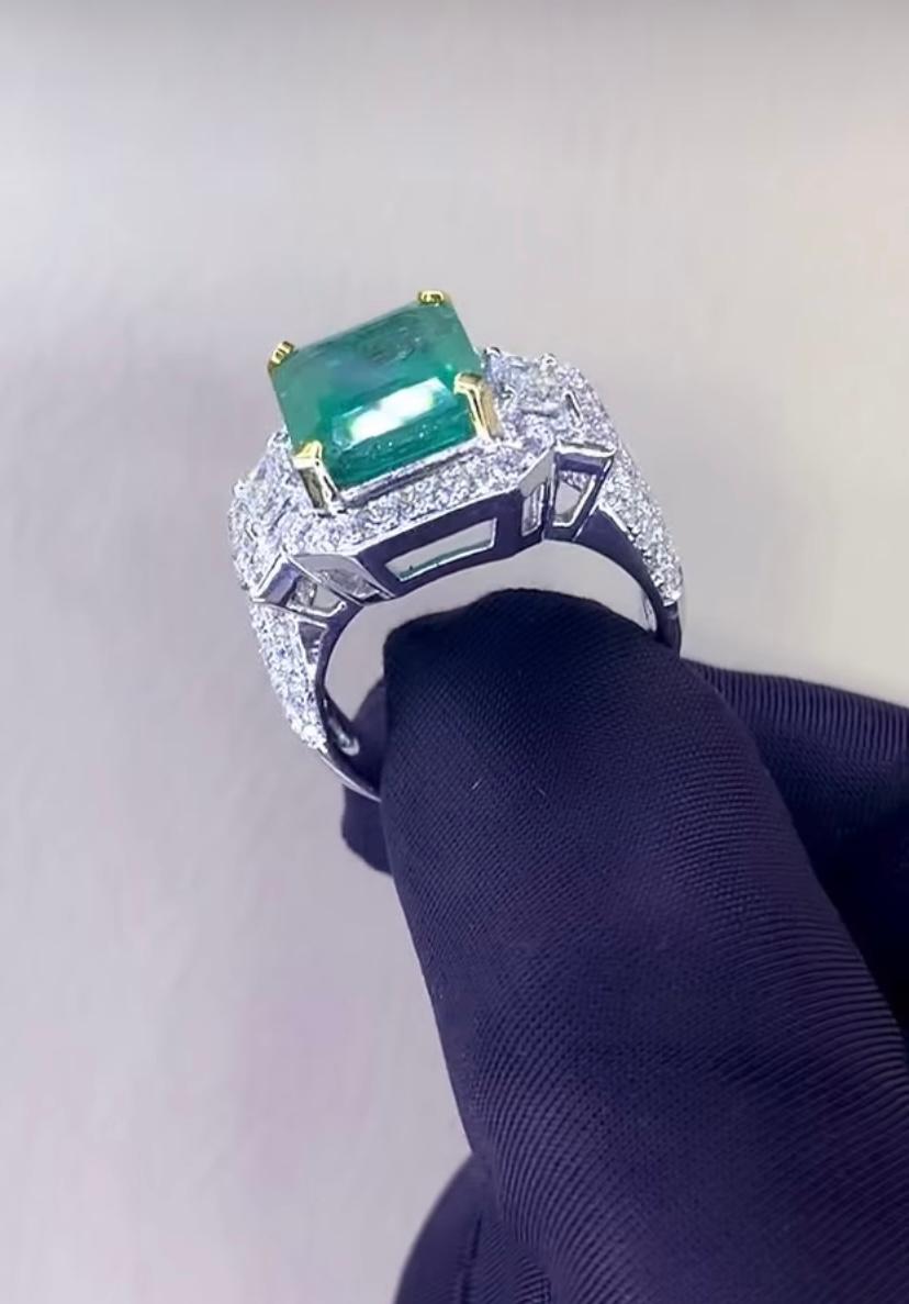 18 Karat Goldring, AIG-zertifizierter 7,70 Karat sambischer Smaragd, 2,40 Karat Diamanten im Angebot 8
