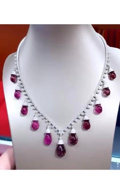 AIG Certified 77.00 Cts Tourmaline Rubellite 6.50 Cts Diamonds 18K Gold Necklace