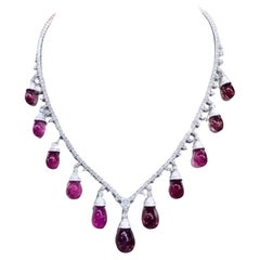 AIG Certified 77.00 Cts Tourmaline Rubellite 6.50 Cts Diamants Collier en or 18K