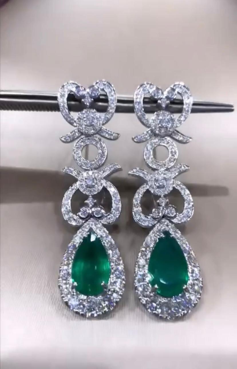Women's AIG Certified 7.75 Carats Zambian Emeralds   5.85 Ct Diamonds 18K Gold Earrings For Sale
