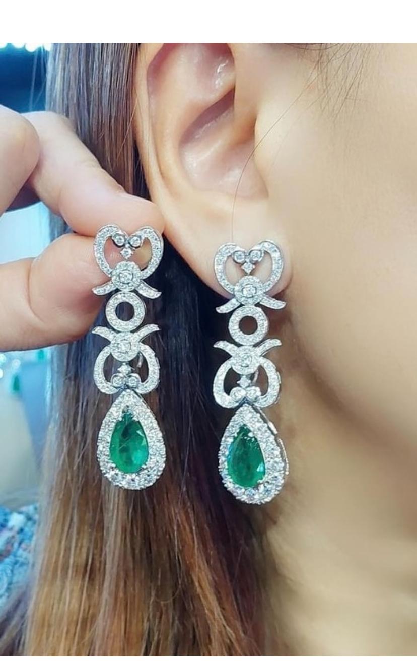 AIG Certified 7.75 Carats Zambian Emeralds   5.85 Ct Diamonds 18K Gold Earrings For Sale 3