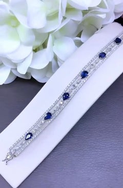 AIG Certified 7.75 Ct Royal Blue Ceylon Sapphire 6.30 Ct Diamond  18k Bracelet