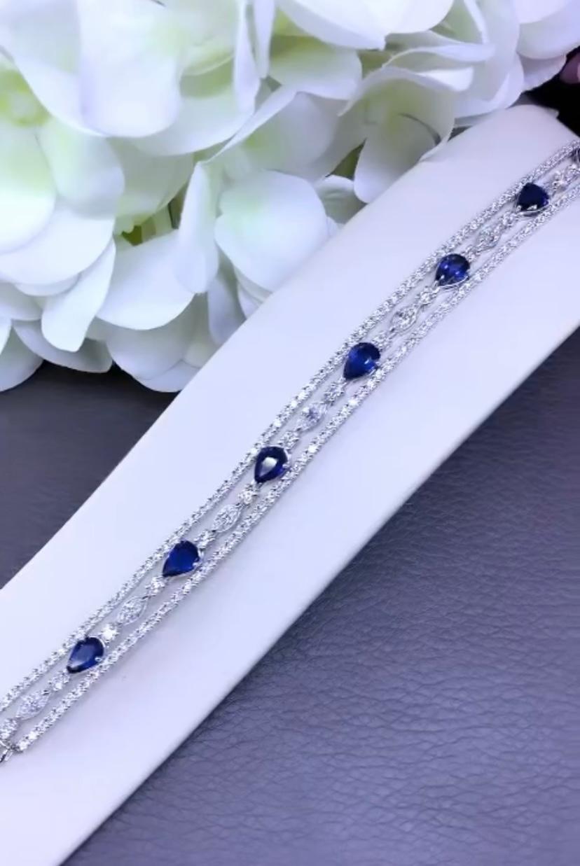 Contemporary AIG Certified 7.75 Ct Royal Blue Ceylon Sapphire 6.30 Ct Diamond  18k Bracelet For Sale