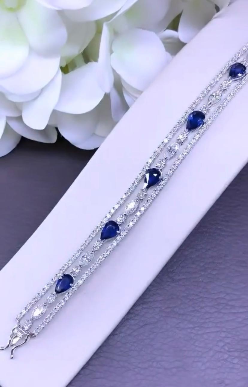 Women's or Men's AIG Certified 7.75 Ct Royal Blue Ceylon Sapphire 6.30 Ct Diamond  18k Bracelet For Sale