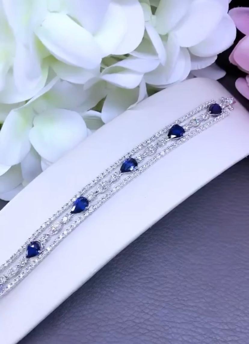 AIG Certified 7.75 Ct Royal Blue Ceylon Sapphire 6.30 Ct Diamond  18k Bracelet For Sale 1