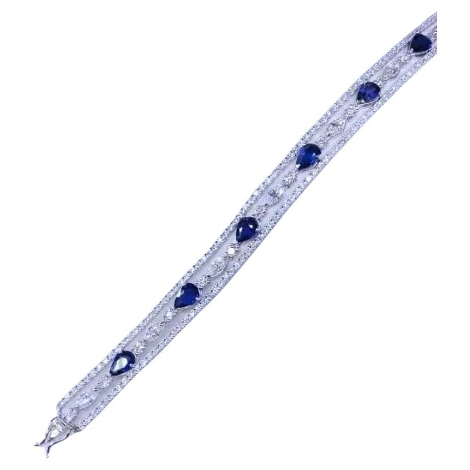 AIG Certified 7.75 Ct Royal Blue Ceylon Sapphire 6.30 Ct Diamond  18k Bracelet For Sale